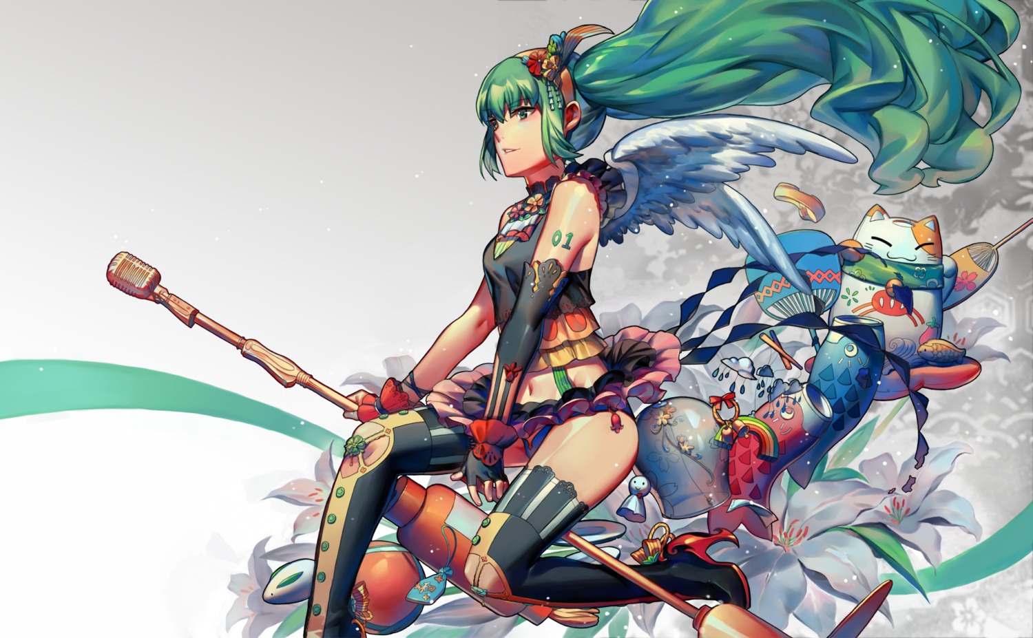 hatsune_miku heels jiao_huashe tattoo thighhighs vocaloid