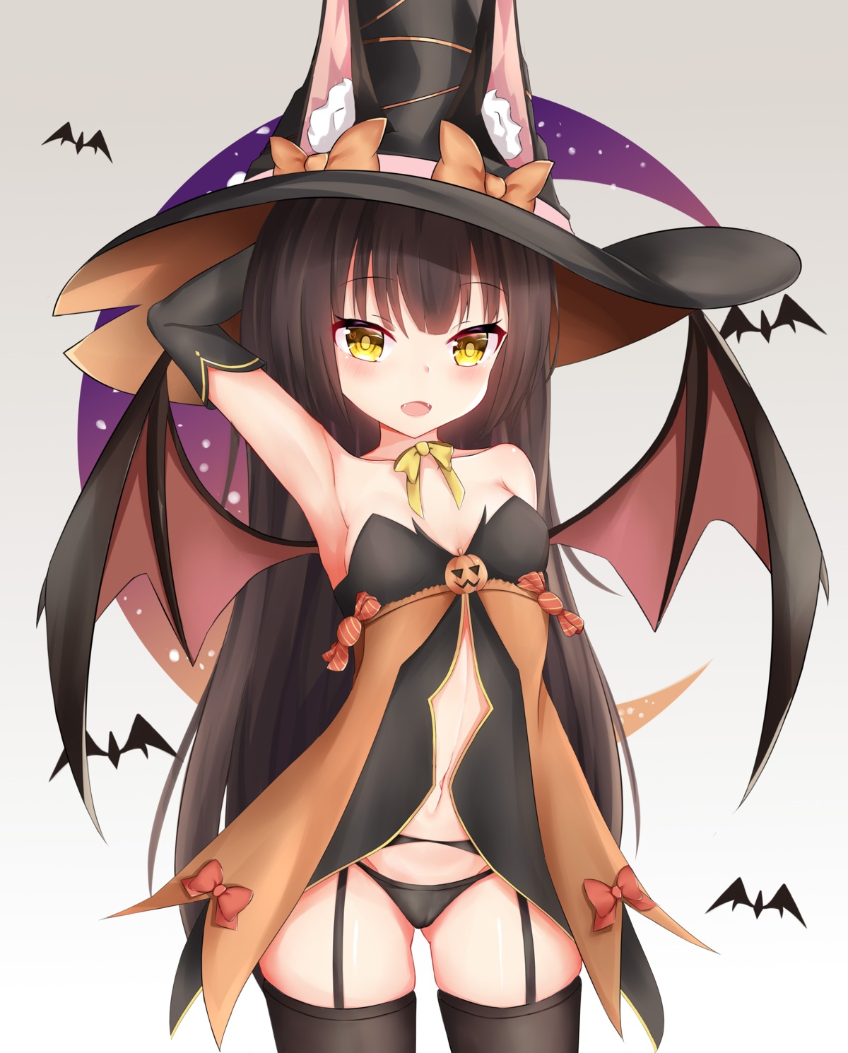 animal_ears azur_lane cameltoe cleavage garter_belt halloween loli nagato-chan nagato_(azur_lane) pantsu stockings thighhighs wings witch