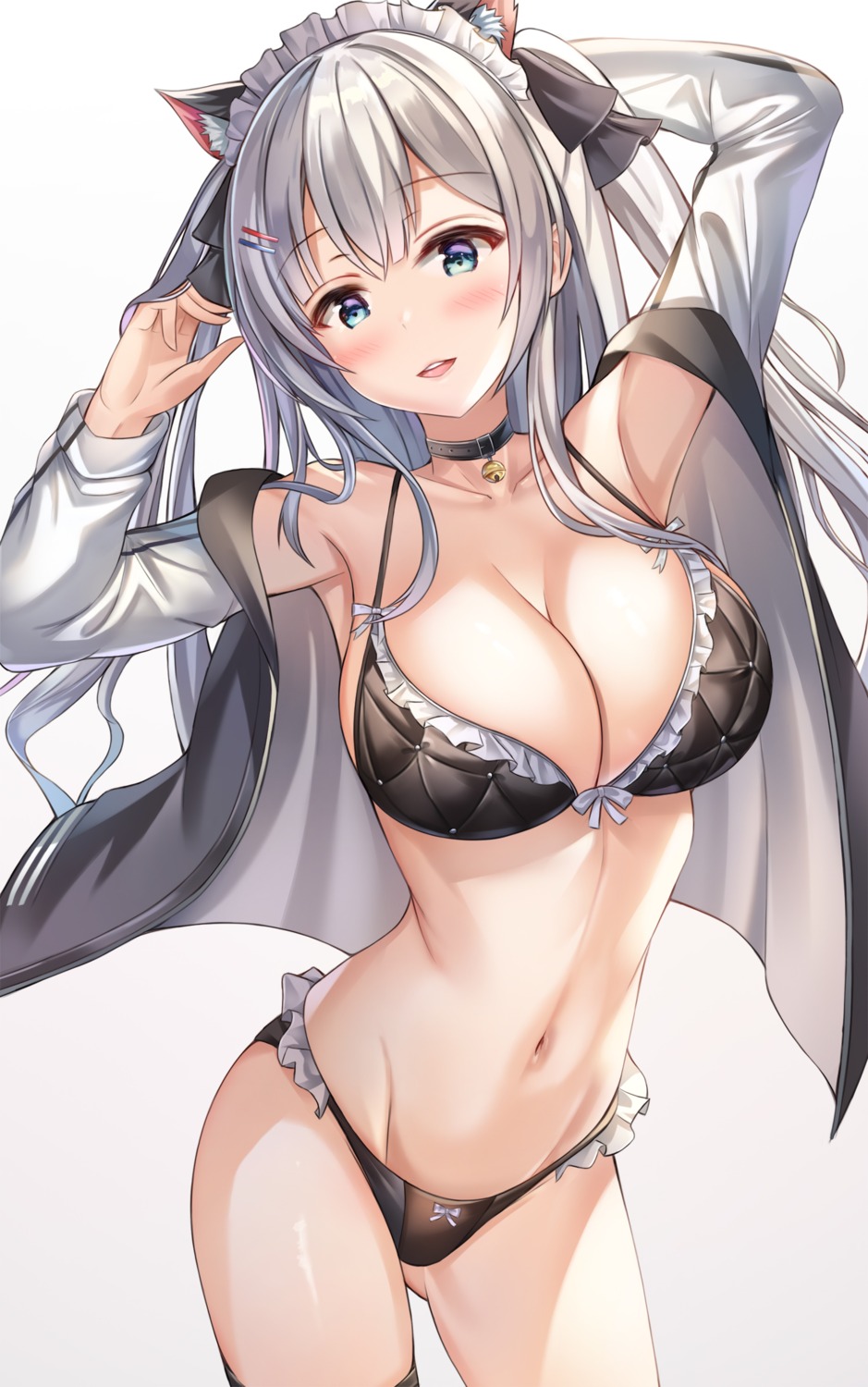 animal_ears bra kitin open_shirt pantsu