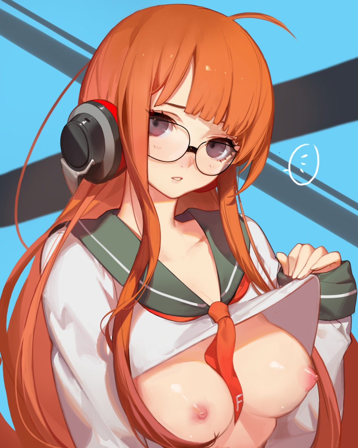 breasts headphones megane megaten nipples no_bra persona persona_5 sakura_futaba seifuku shirt_lift songjikyo