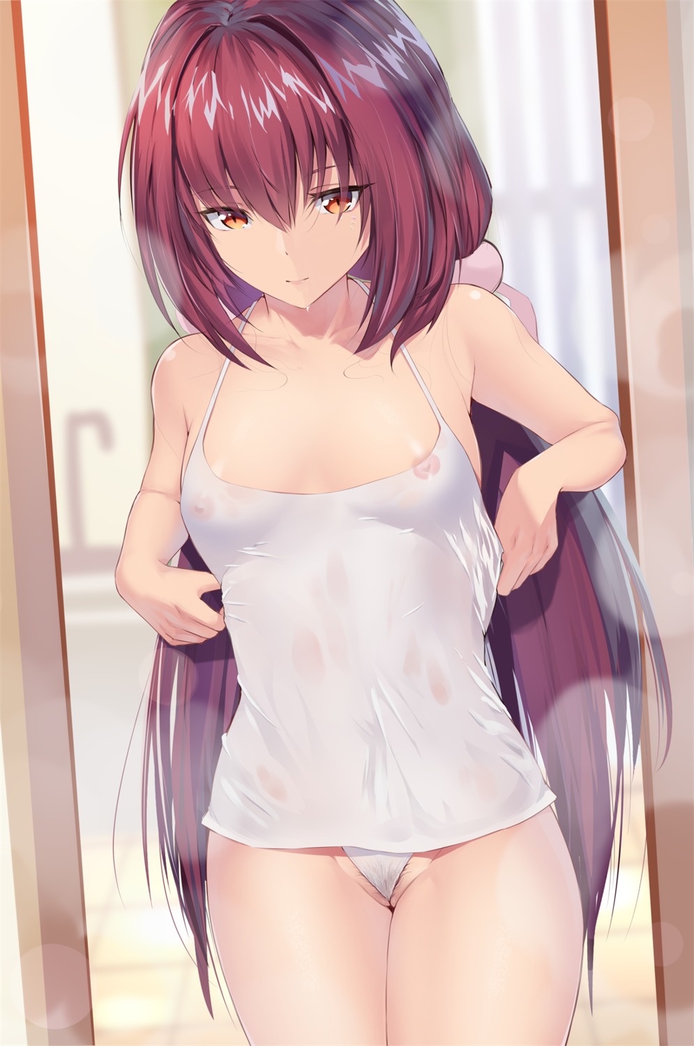 fate/grand_order feng_mouren lingerie nipples pantsu pubic_hair pussy scathach_(fate/grand_order) see_through thong