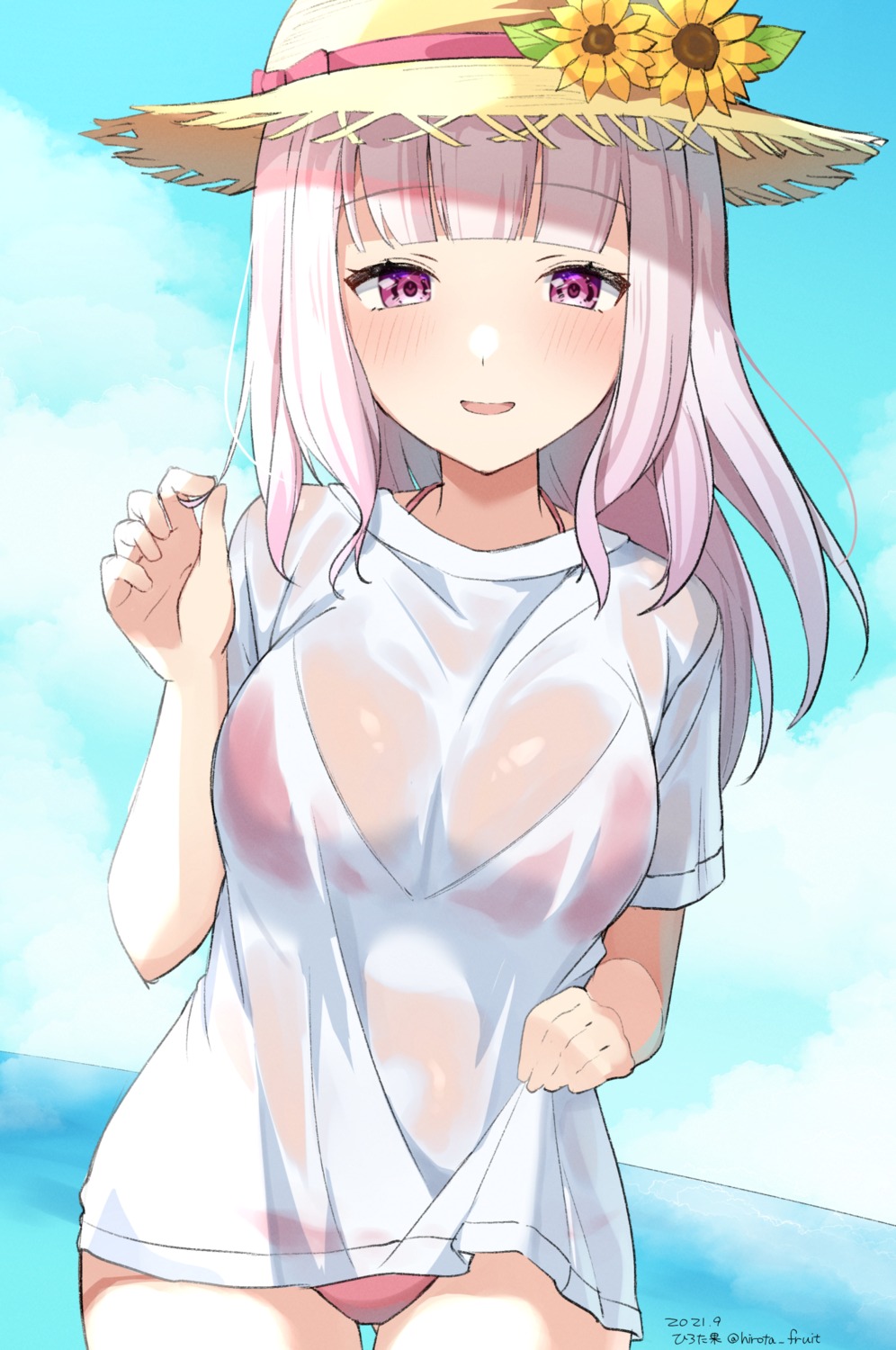 bikini hirota_fruit nijisanji nijisanji_gamers see_through shiina_yuika shirt_lift swimsuits wet_clothes