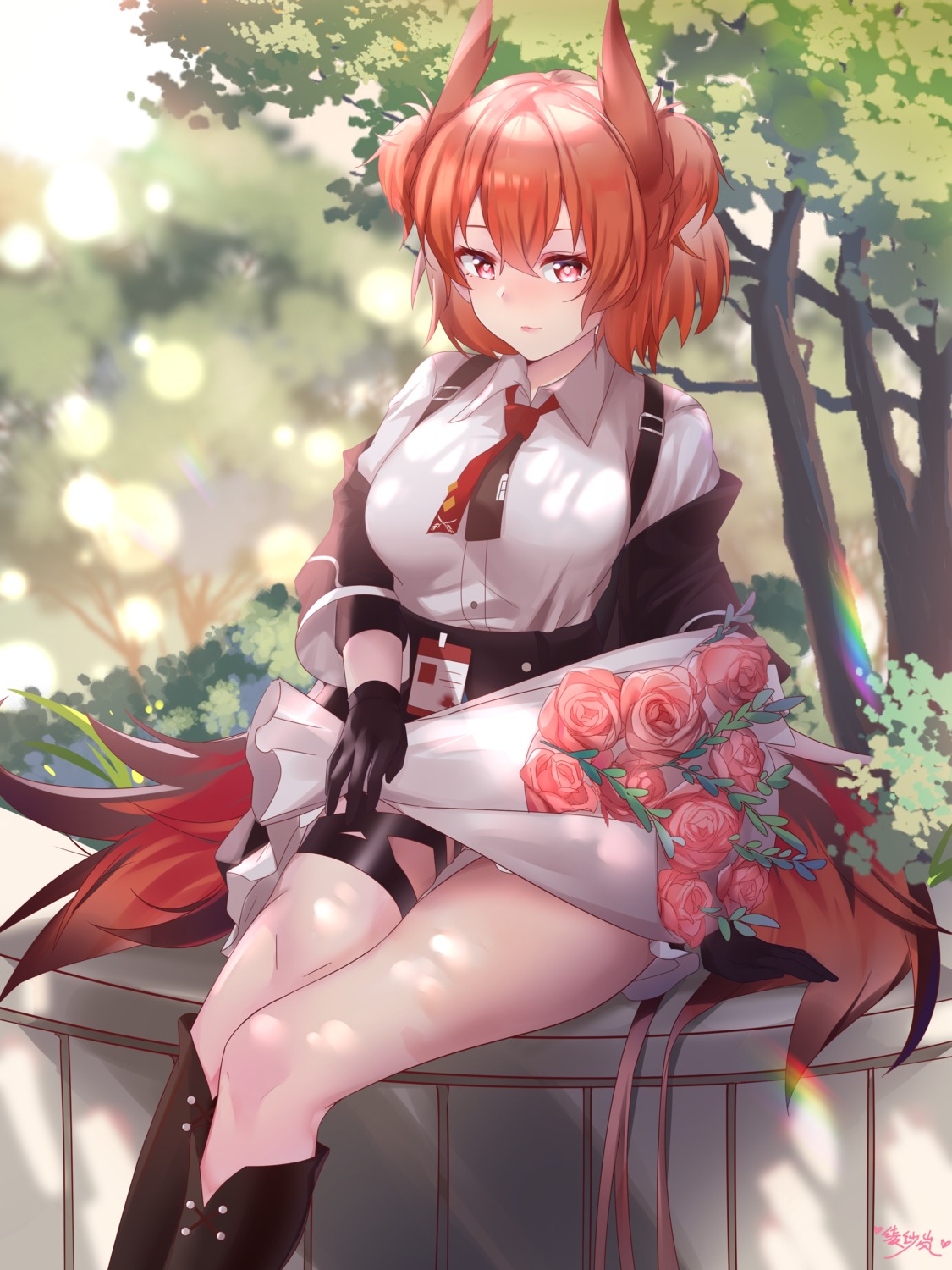 animal_ears arknights fiammetta_(arknights) garter lingshalan tail