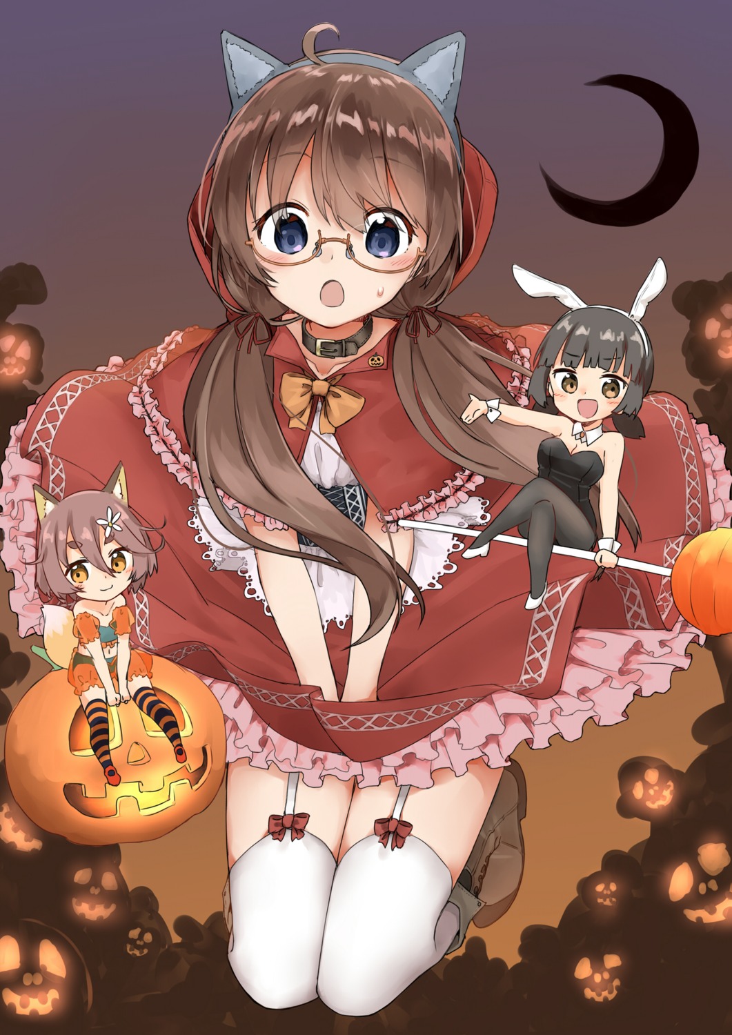animal_ears bunny_ears bunny_girl cleavage cosplay halloween heels little_red_riding_hood_(character) megane pantyhose sekira_ame stockings tail thighhighs