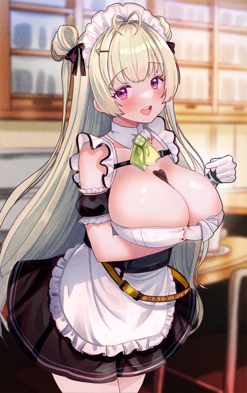 breast_hold kuroko_(heisekoko) maid nikke_the_goddess_of_victory no_bra soda_(nikke)