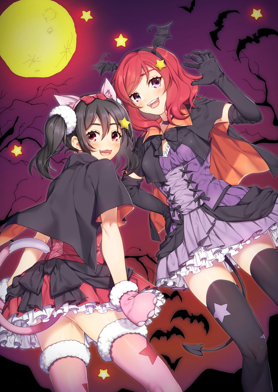 animal_ears halloween lolita_fashion love_live! love_live!_(series) nekomimi nishikino_maki tail thighhighs wings yana_mori yazawa_nico