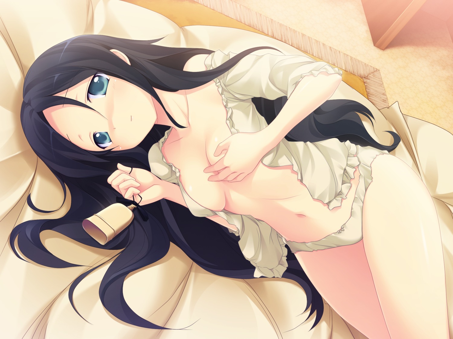 breast_hold cleavage fue game_cg no_bra open_shirt pantsu rococo_works vanitas_no_hitsuji