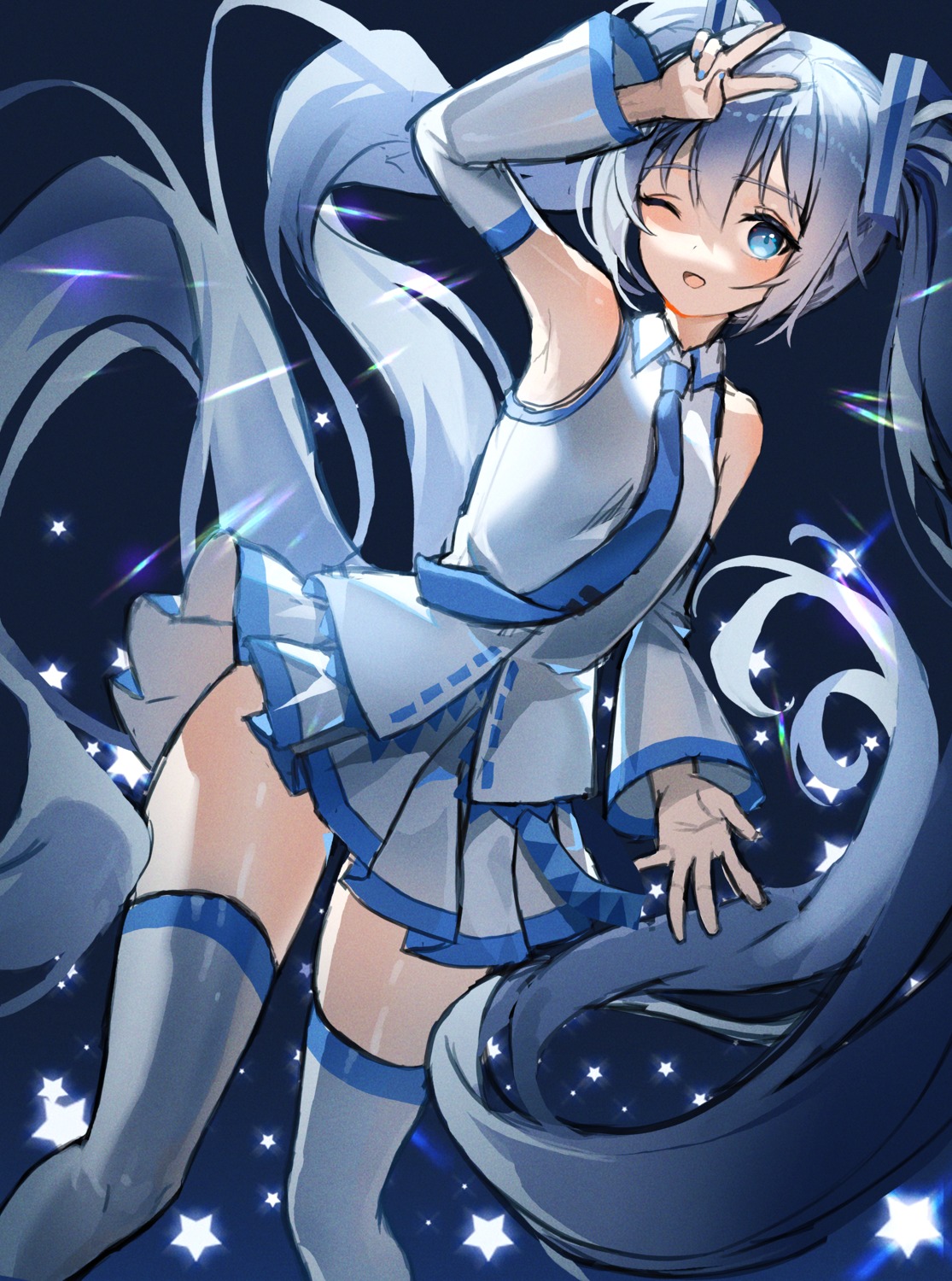 hatsune_miku hyoin sketch skirt_lift thighhighs vocaloid yuki_miku