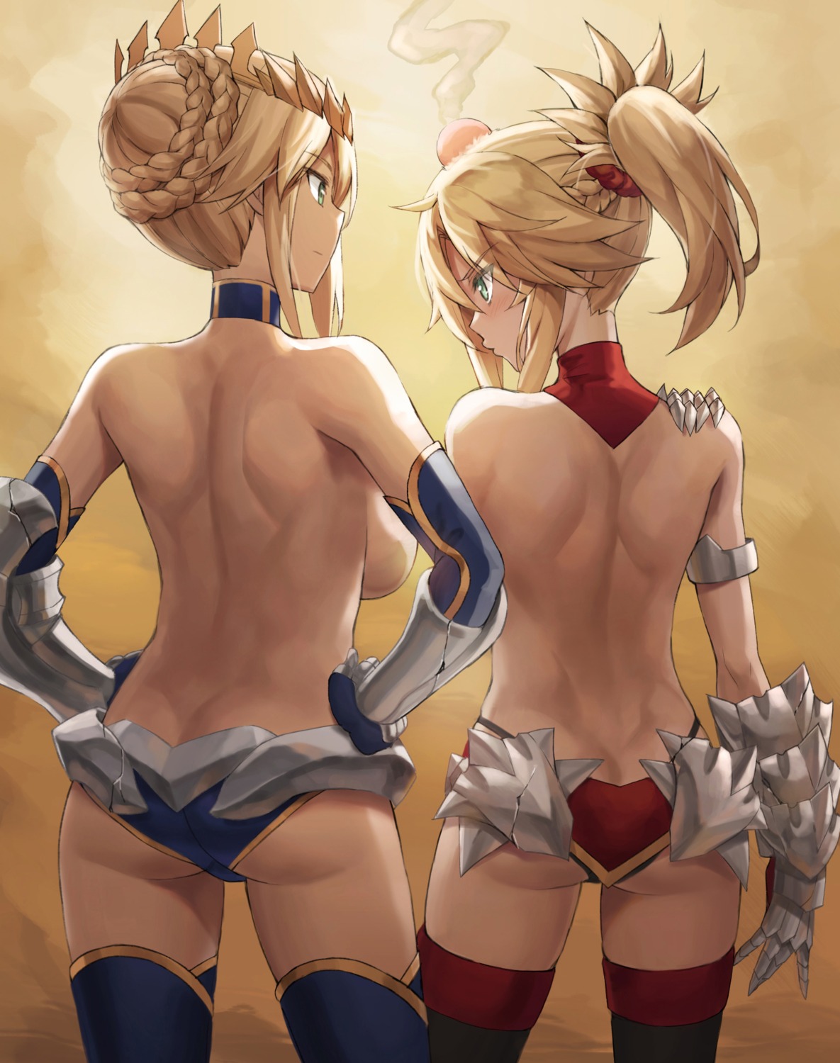 armor artoria_pendragon_(lancer) ass bikini_armor fate/apocrypha fate/grand_order fate/stay_night mordred_(fate) thighhighs tonee topless