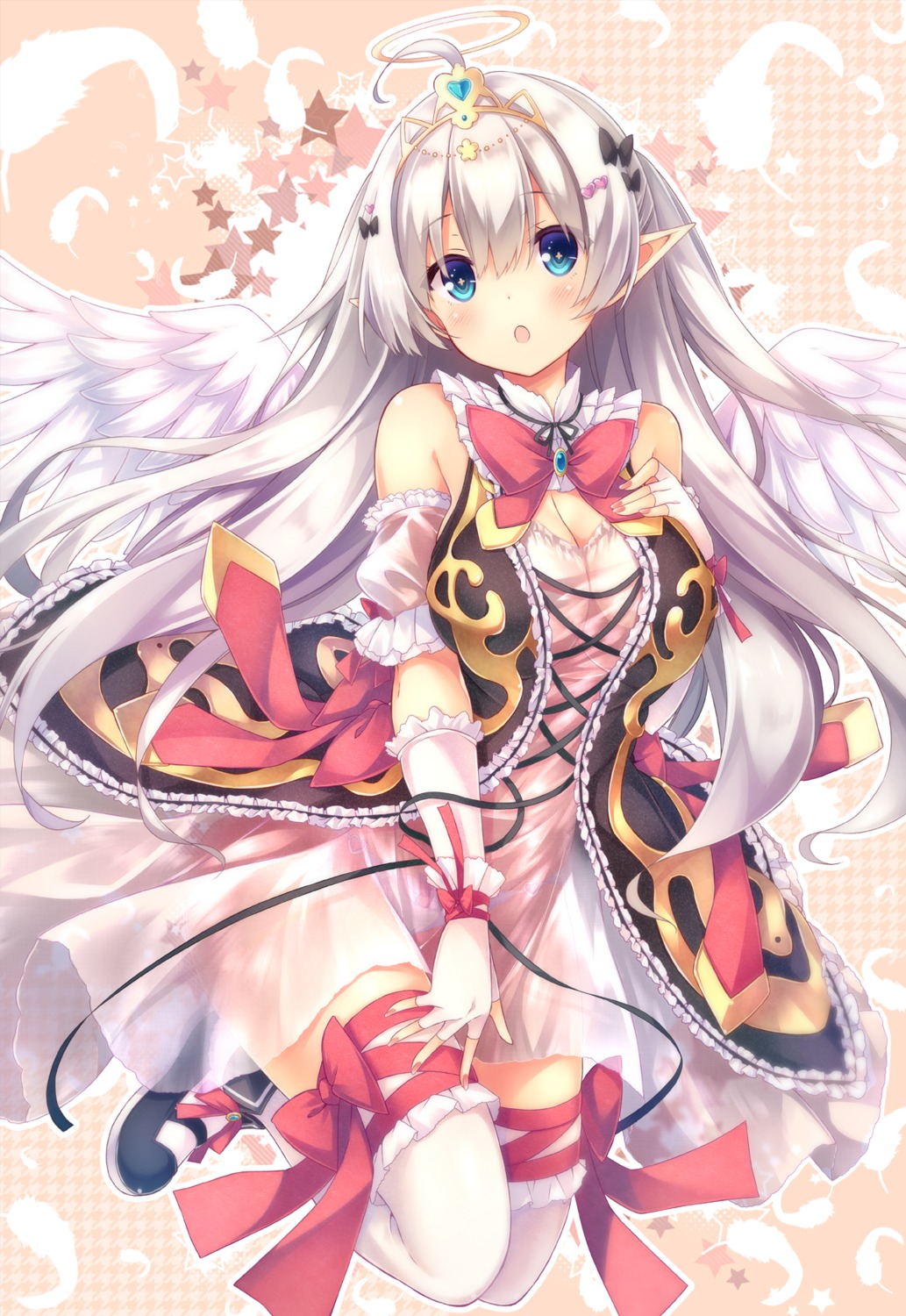 dress no_bra pointy_ears ryo_(botsugo) see_through thighhighs wet wings