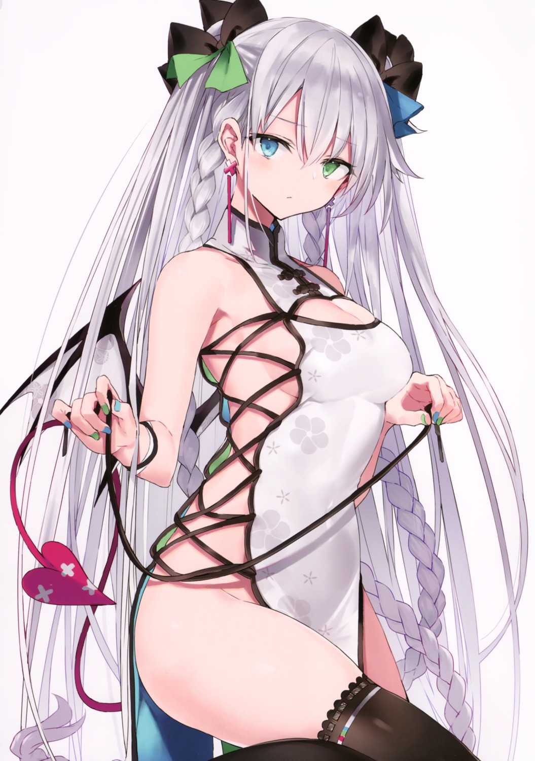 chinadress devil heterochromia luna_berry nana_(luna_berry) no_bra nopan tail thighhighs undressing wings