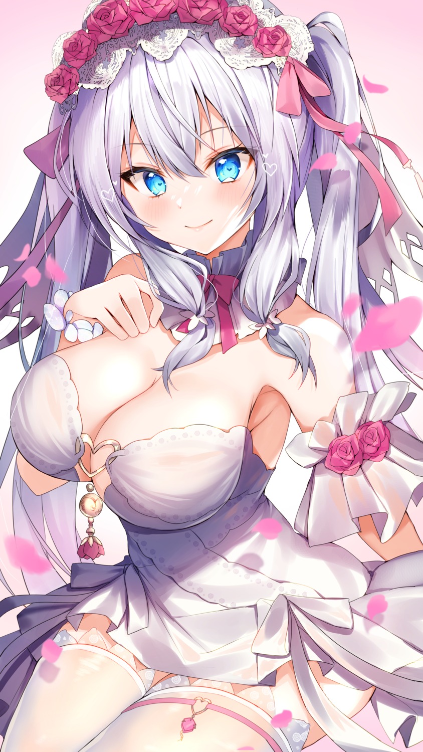 cleavage dress garter houchi_shoujo nenobi_(nenorium) no_bra see_through thighhighs