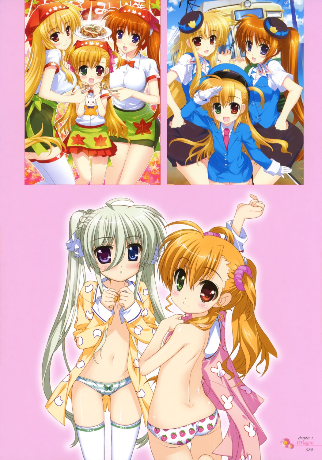 ass einhart_stratos fate_testarossa fujima_takuya heterochromia loli mahou_shoujo_lyrical_nanoha mahou_shoujo_lyrical_nanoha_vivid no_bra open_shirt pantsu sacred_heart takamachi_nanoha thighhighs topless vivio