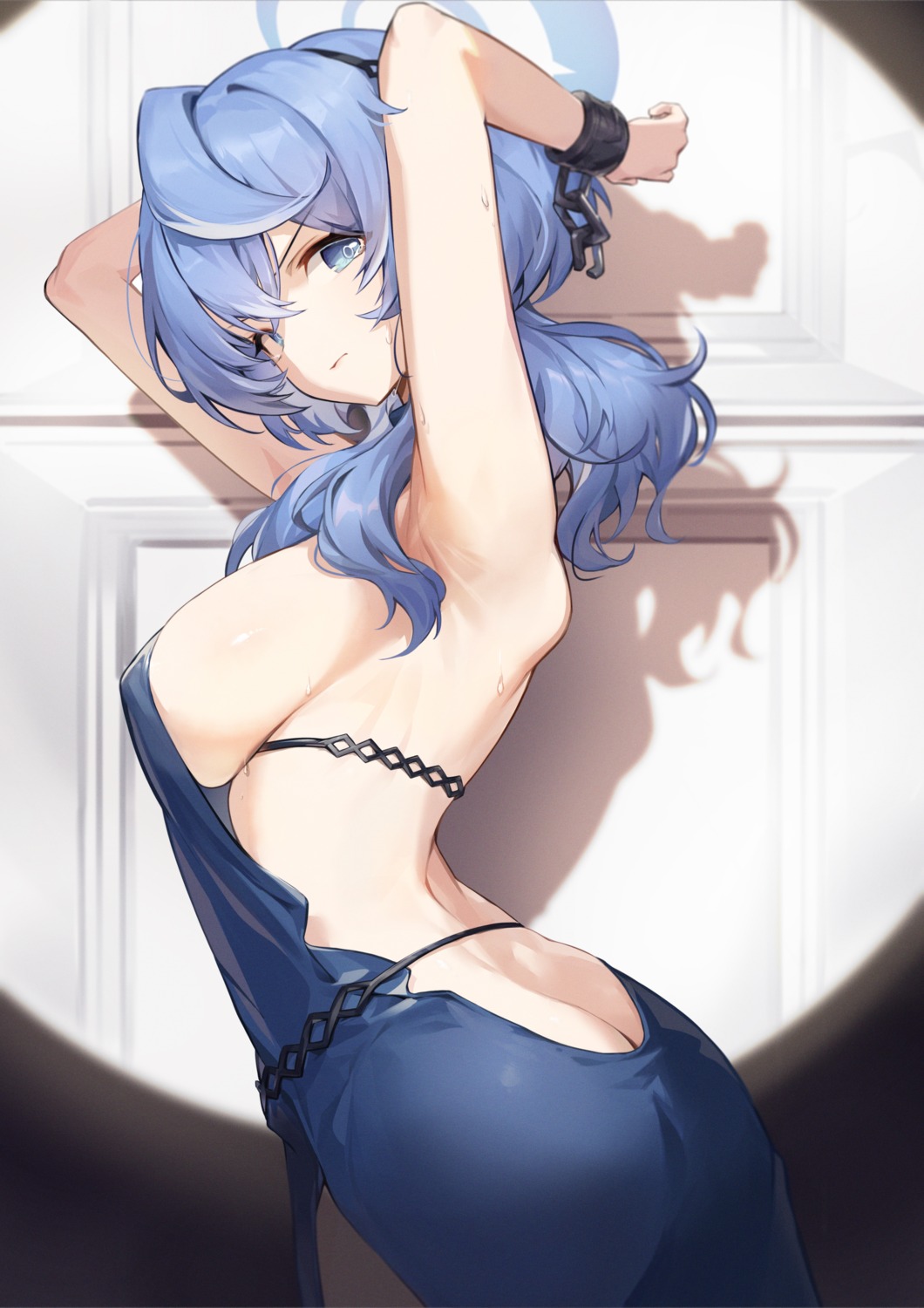 amau_ako ass blue_archive dress halo no_bra nopan nyun