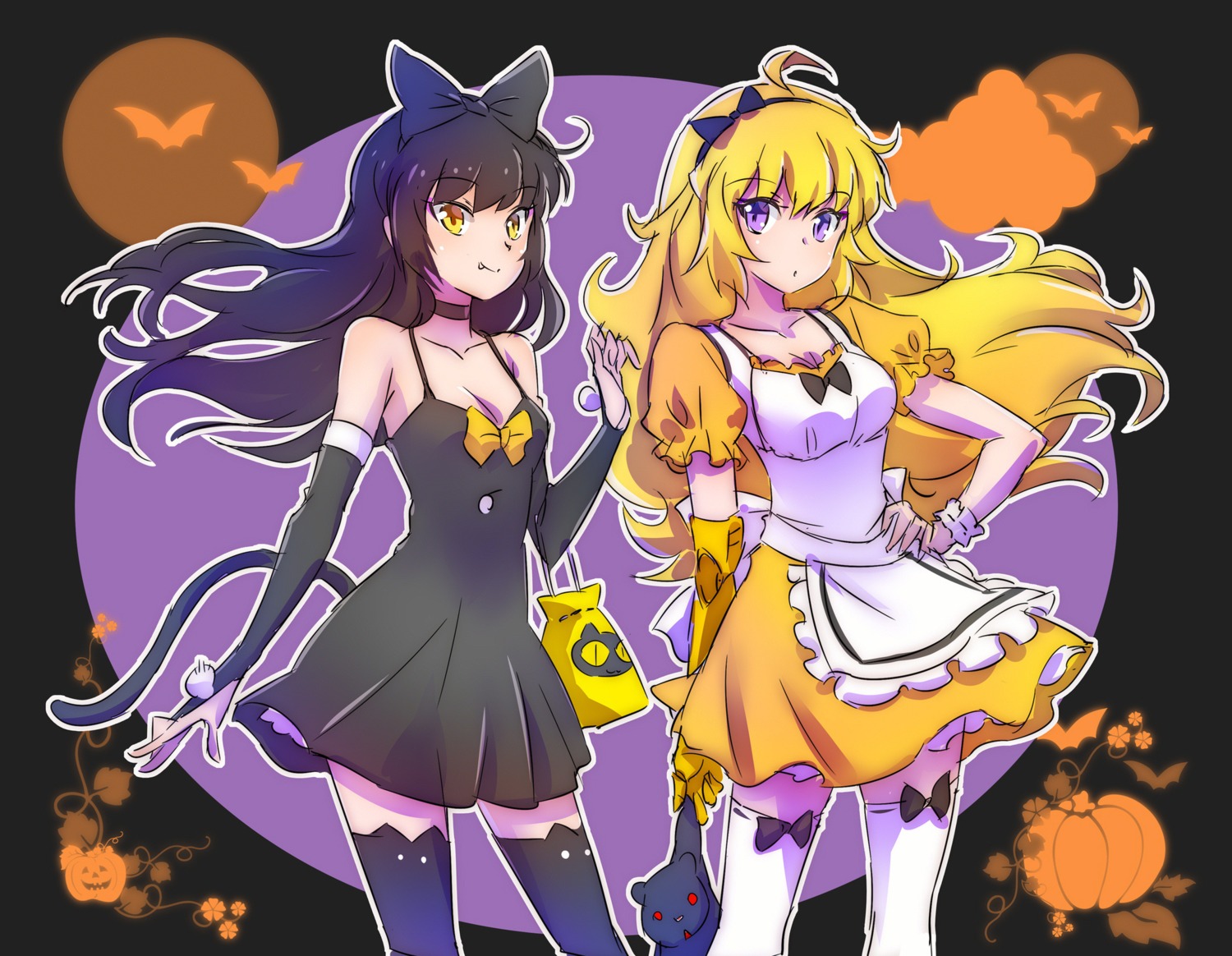 blake_belladonna cleavage dress halloween iesupa rwby tail thighhighs yang_xiao_long