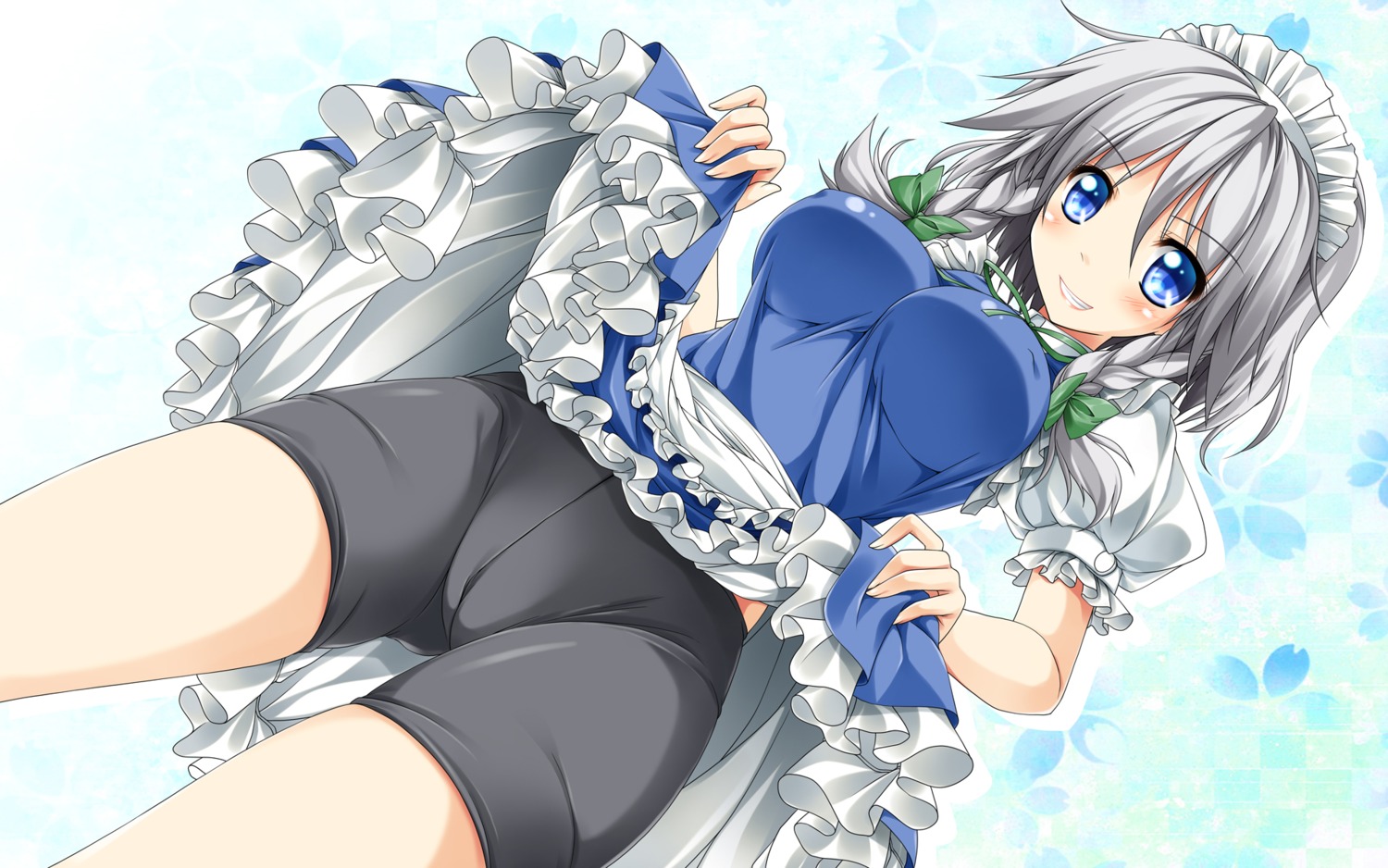 bike_shorts erect_nipples izayoi_sakuya kamiya_tomoe skirt_lift touhou