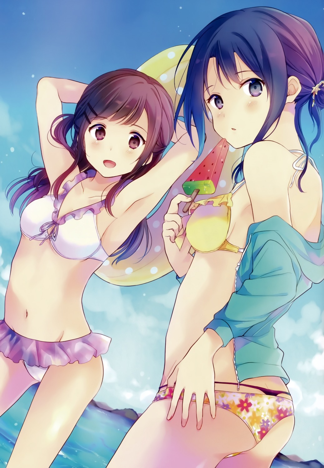 bikini cleavage open_shirt ousaka_nozomi swimsuits