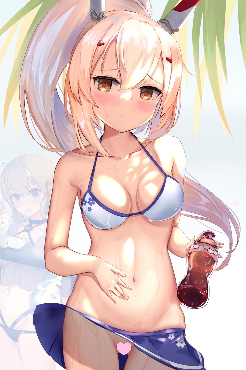 ayanami_(azur_lane) azur_lane bikini_top censored cleavage nopan skai_kun skirt_lift swimsuits underboob wet