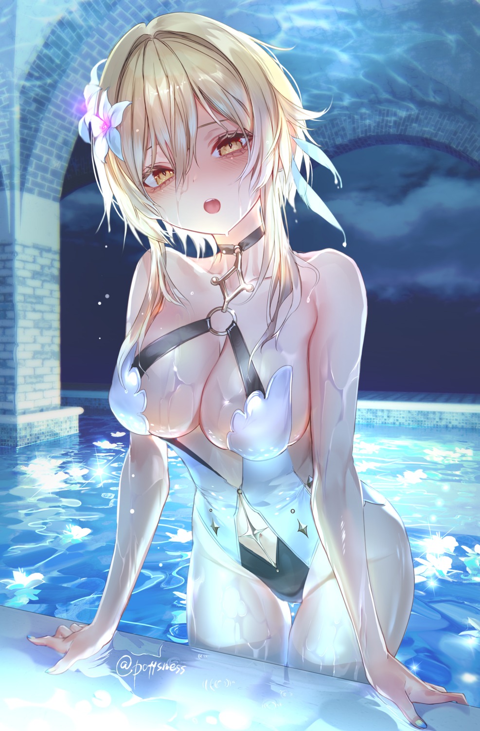 genshin_impact lumine pottsness swimsuits wet