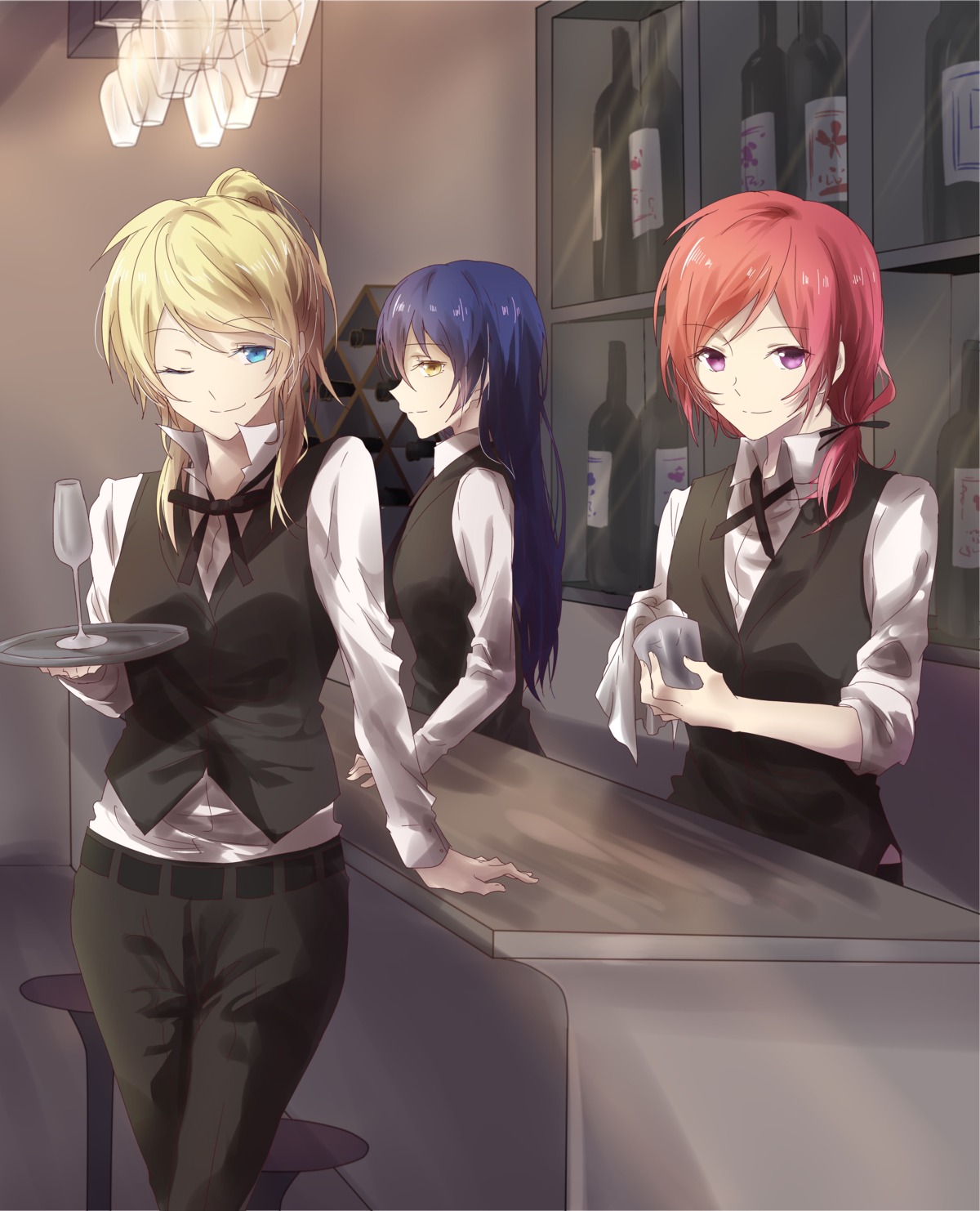 ayase_eli love_live! love_live!_(series) nishikino_maki sonoda_umi waitress walluku