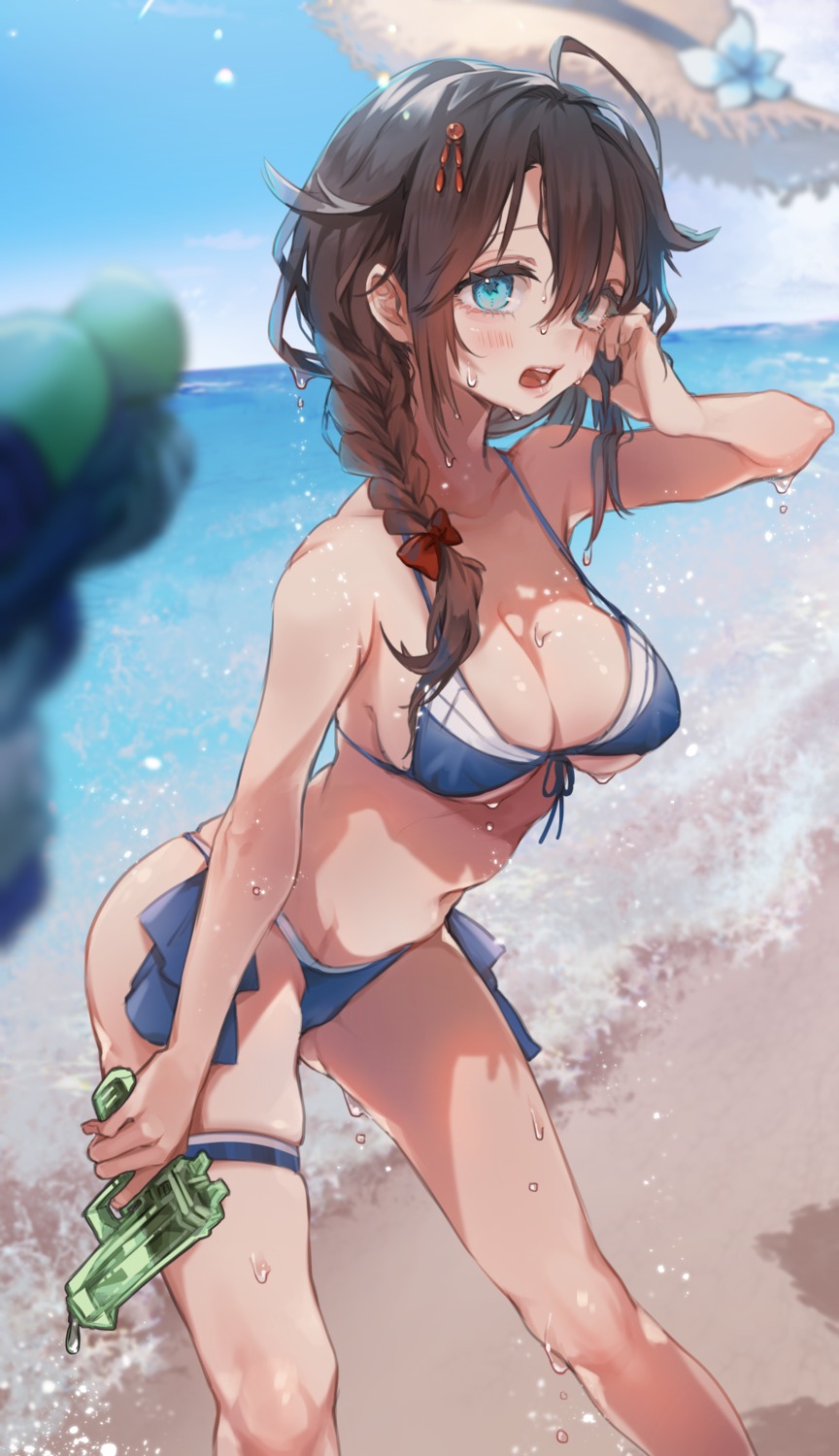 bikini garter gun kantai_collection ruohire9 shigure_(kancolle) swimsuits wet