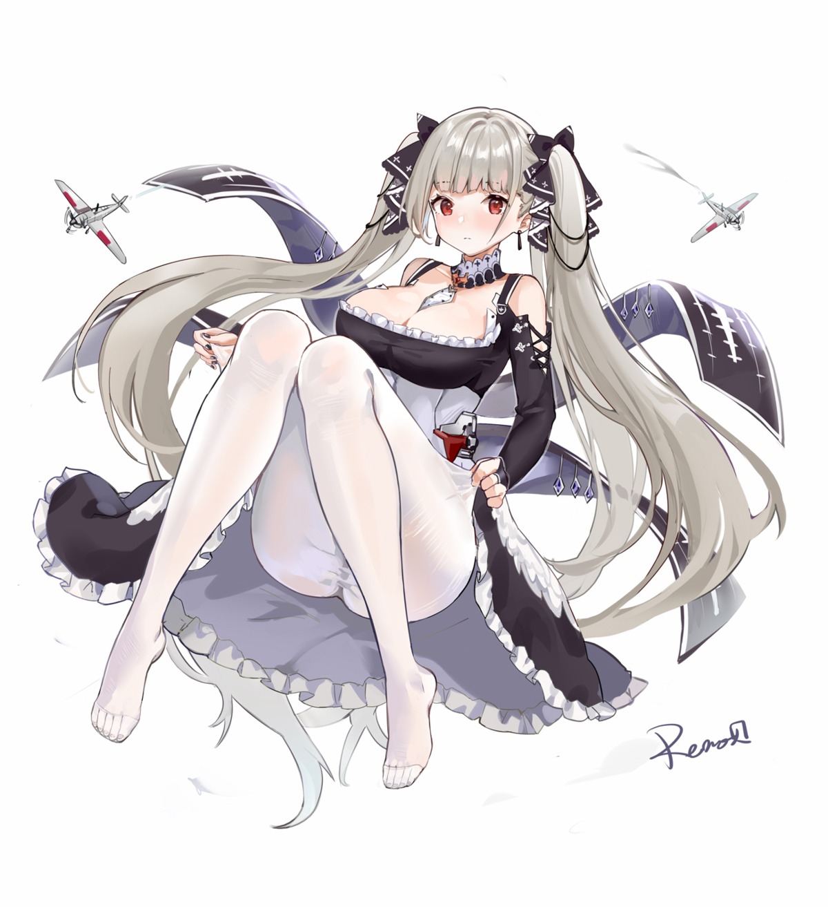 azur_lane cleavage formidable_(azur_lane) gothic_lolita lolita_fashion no_bra pantyhose rero_(bigdoorbig2) skirt_lift