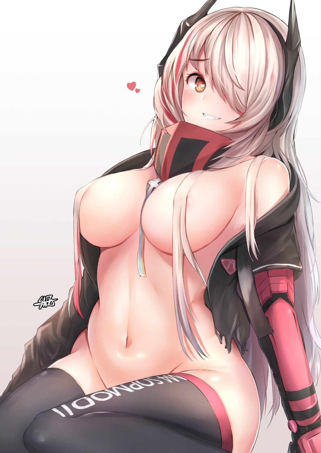 areola bottomless breasts girls_frontline hiromaster_sinta_jh m4_sopmod_ii_(girls_frontline) no_bra open_shirt thighhighs torn_clothes