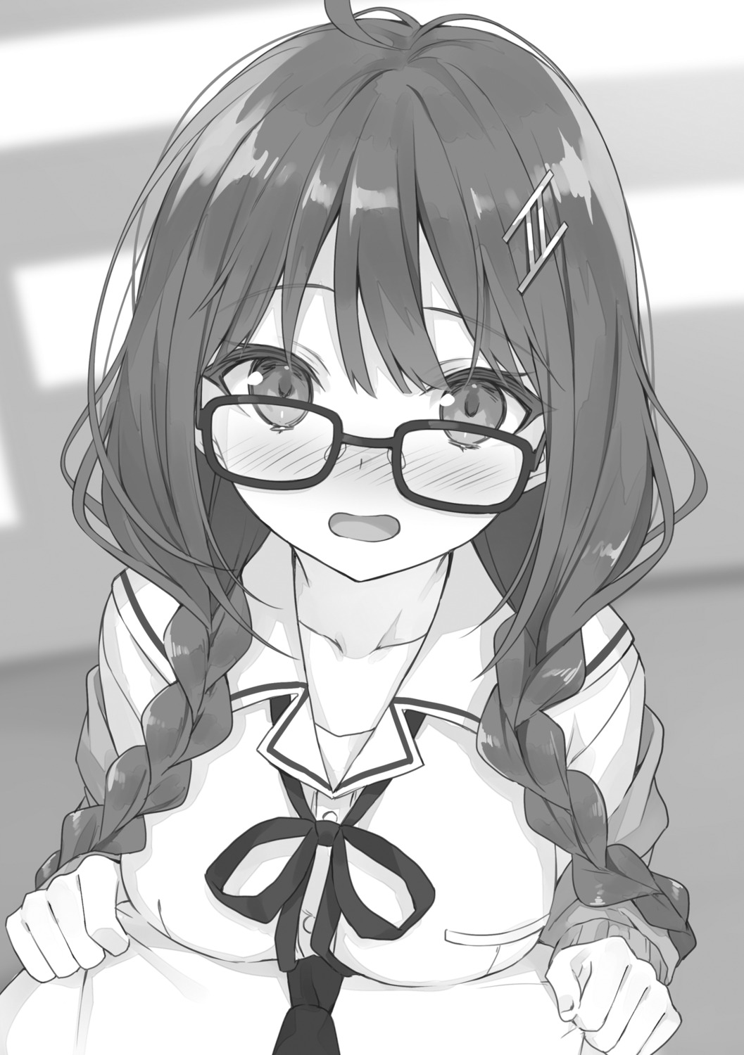 megane miyamoto_sakura miyamoto_sakura_ga_kawaii_dake_no_shousetsu. monochrome rurudo seifuku sweater