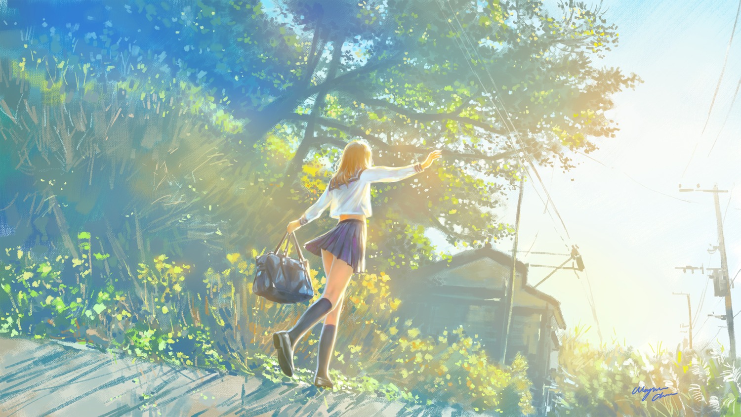 landscape seifuku skirt_lift wallpaper wayne_chan