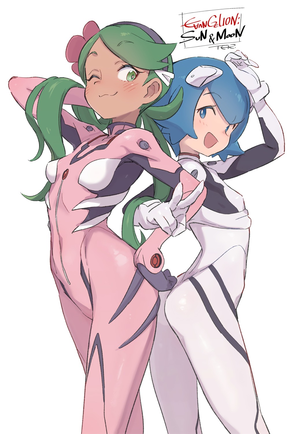 ass ayanami_rei bodysuit cosplay makinami_mari_illustrious mao_(pokemon) neon_genesis_evangelion pokemon pokemon_sm pokemon_usum suiren_(pokemon) toku_(ke7416613)