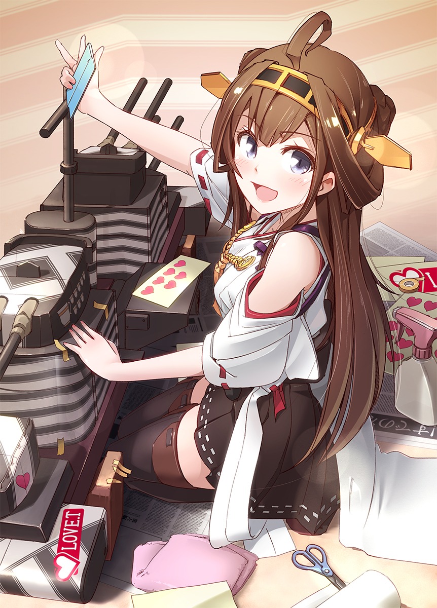 kantai_collection kongou_(kancolle) pomon_illust thighhighs