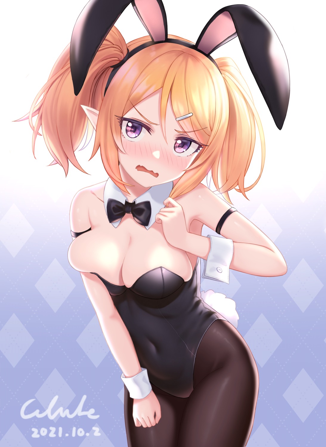 animal_ears bunny_ears bunny_girl cementite kuroe_hanako no_bra pantyhose pointy_ears princess_connect princess_connect!_re:dive tail