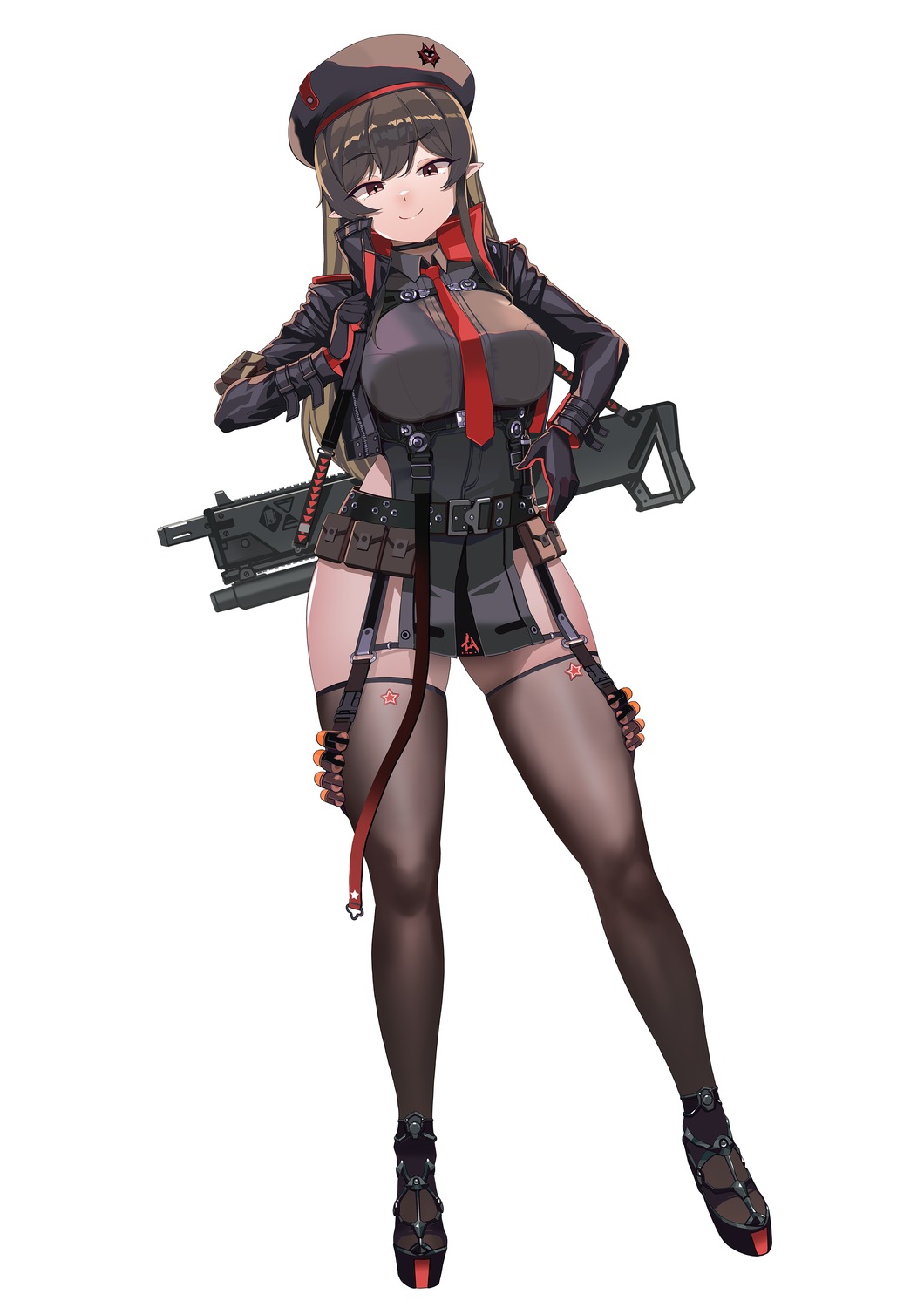 goddess_of_victory:_nikke gun pointy_ears rapi_(nikke) scvready thighhighs uniform