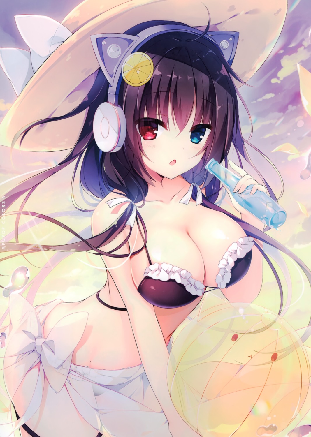 apupop bikini cleavage ekure_amu garter headphones heterochromia muku_(apupop) see_through swimsuits