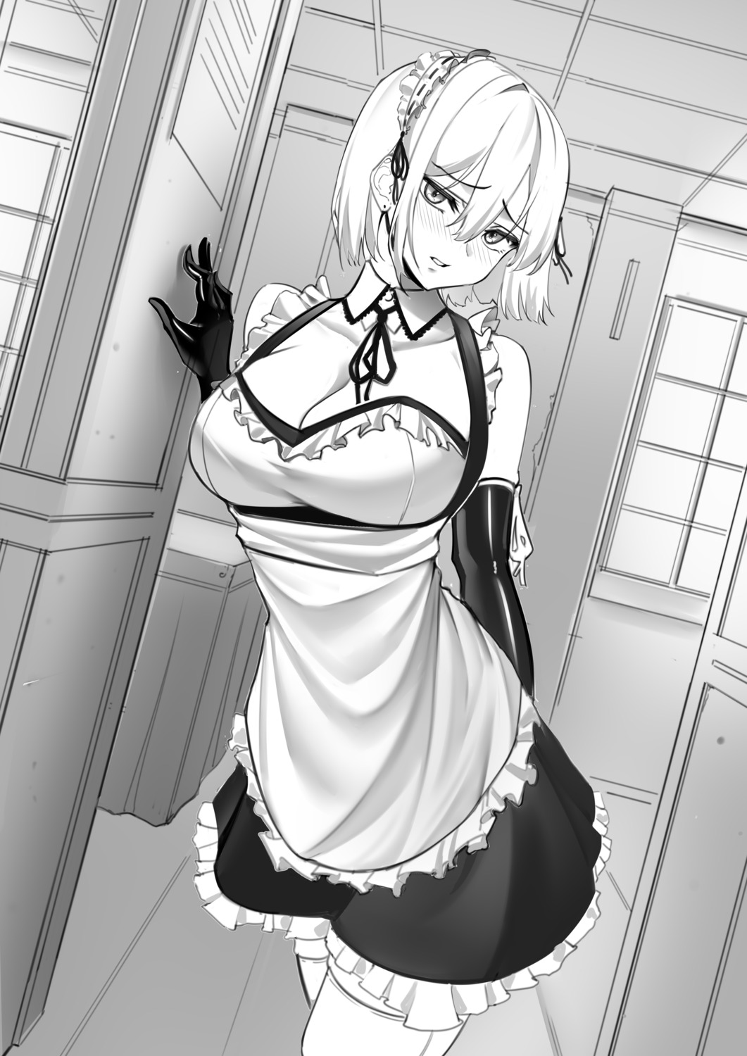 harris_hero maid monochrome thighhighs