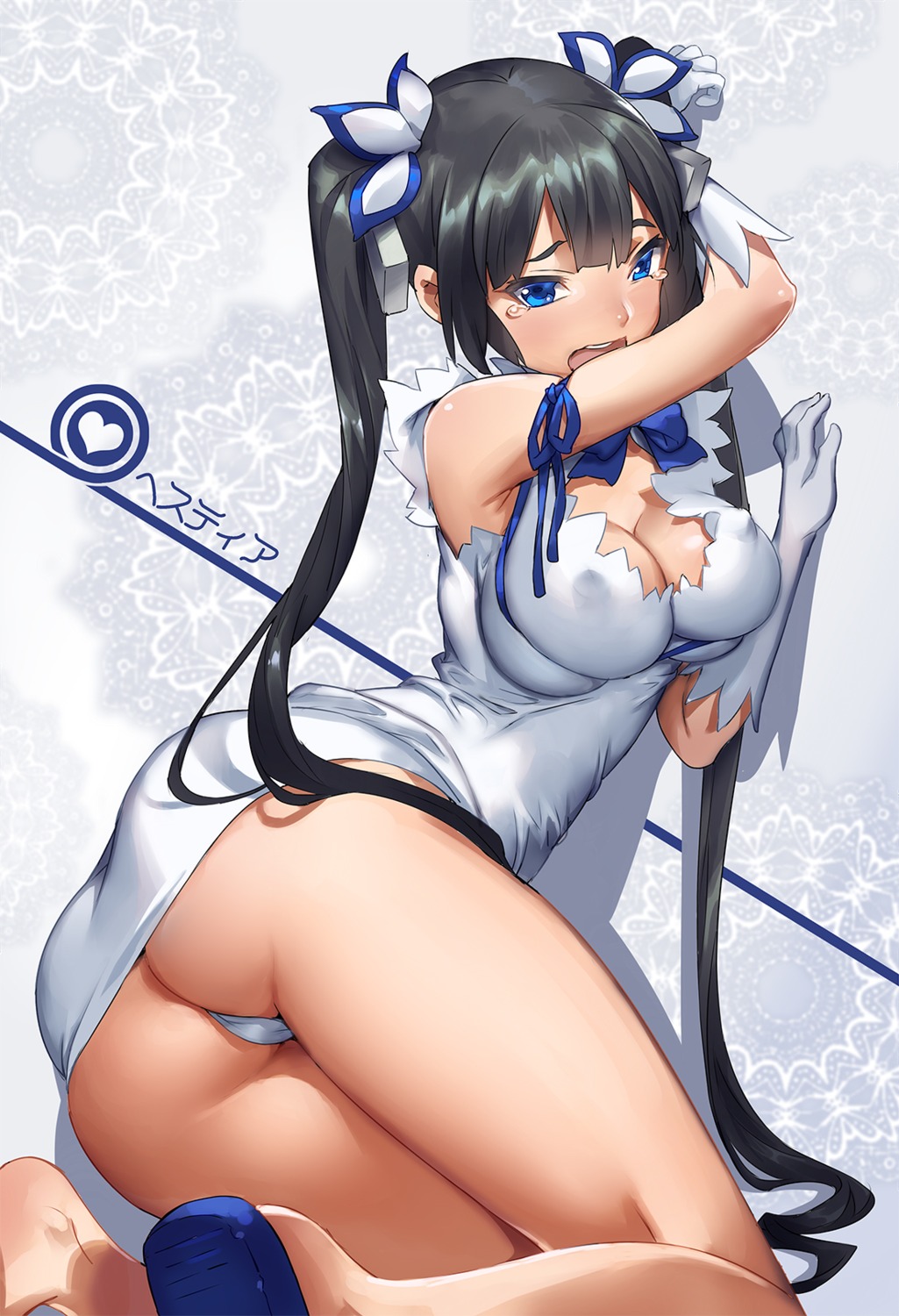 ass cameltoe cleavage dress dungeon_ni_deai_wo_motomeru_no_wa_machigatteiru_darou_ka erect_nipples hestia_(dungeon) mhk no_bra pantsu