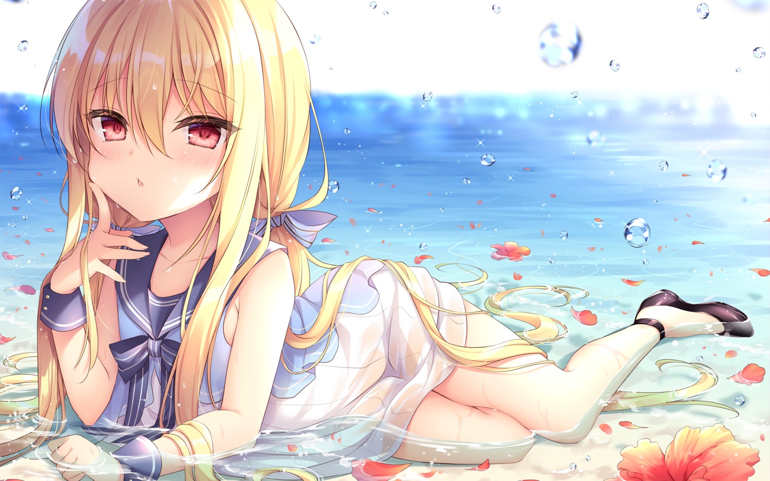 luri_tear see_through seifuku shikitani_asuka wallpaper wet wet_clothes