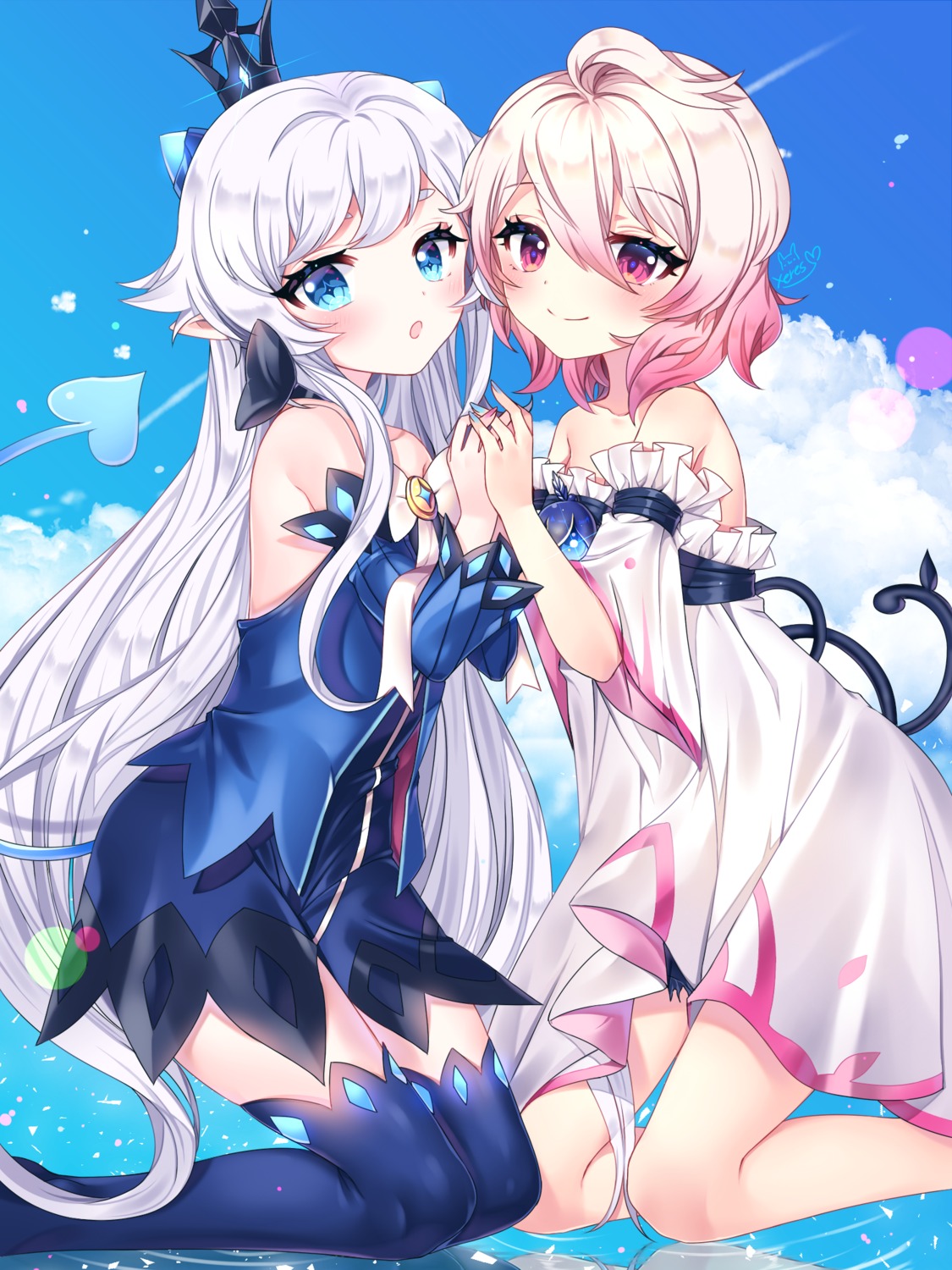 dress elsword laby_(elsword) lu_(elsword) pointy_ears tail thighhighs xes_(xes_5377)