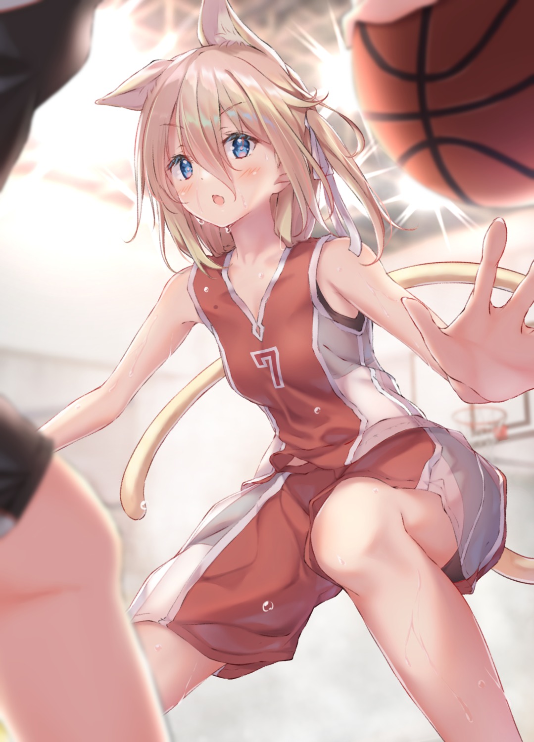 animal_ears basketball gym_uniform nekomimi see_through tail ukiwakisen wet
