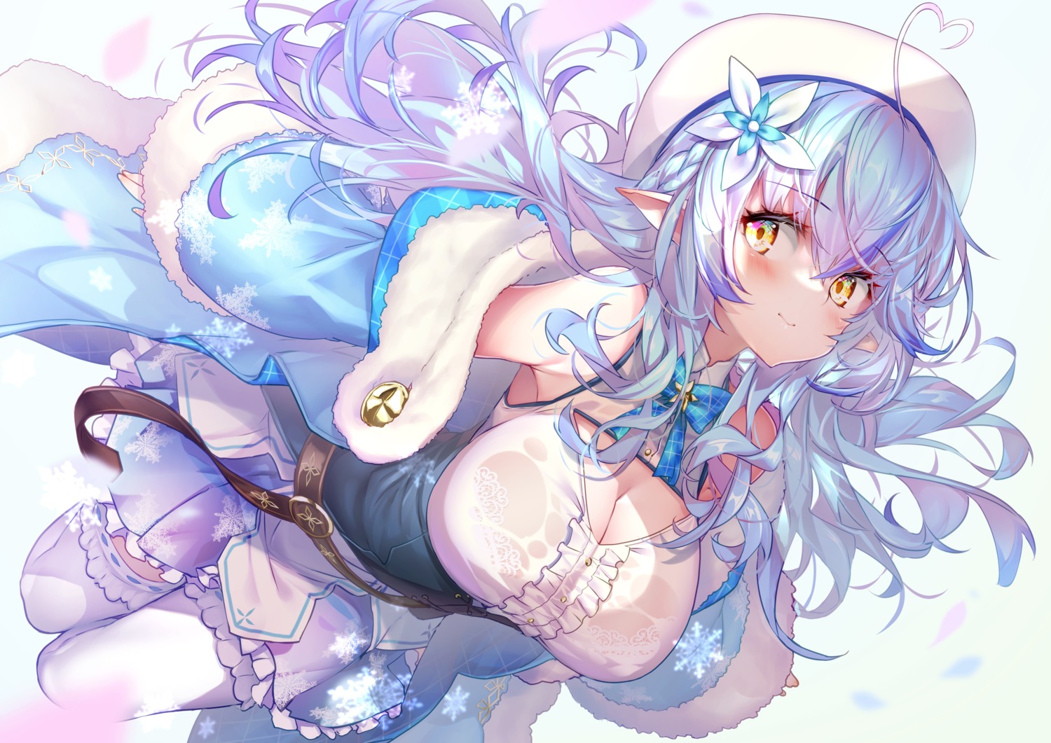 bra hololive hong_(white_spider) pointy_ears see_through thighhighs wet_clothes yukihana_lamy