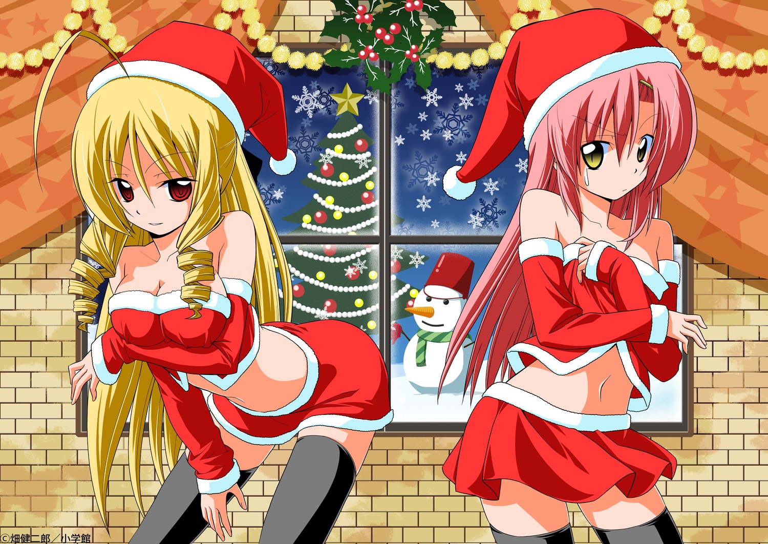 breast_hold christmas cleavage hata_kenjirou hayate_no_gotoku katsura_hinagiku no_bra tennousu_athena thighhighs
