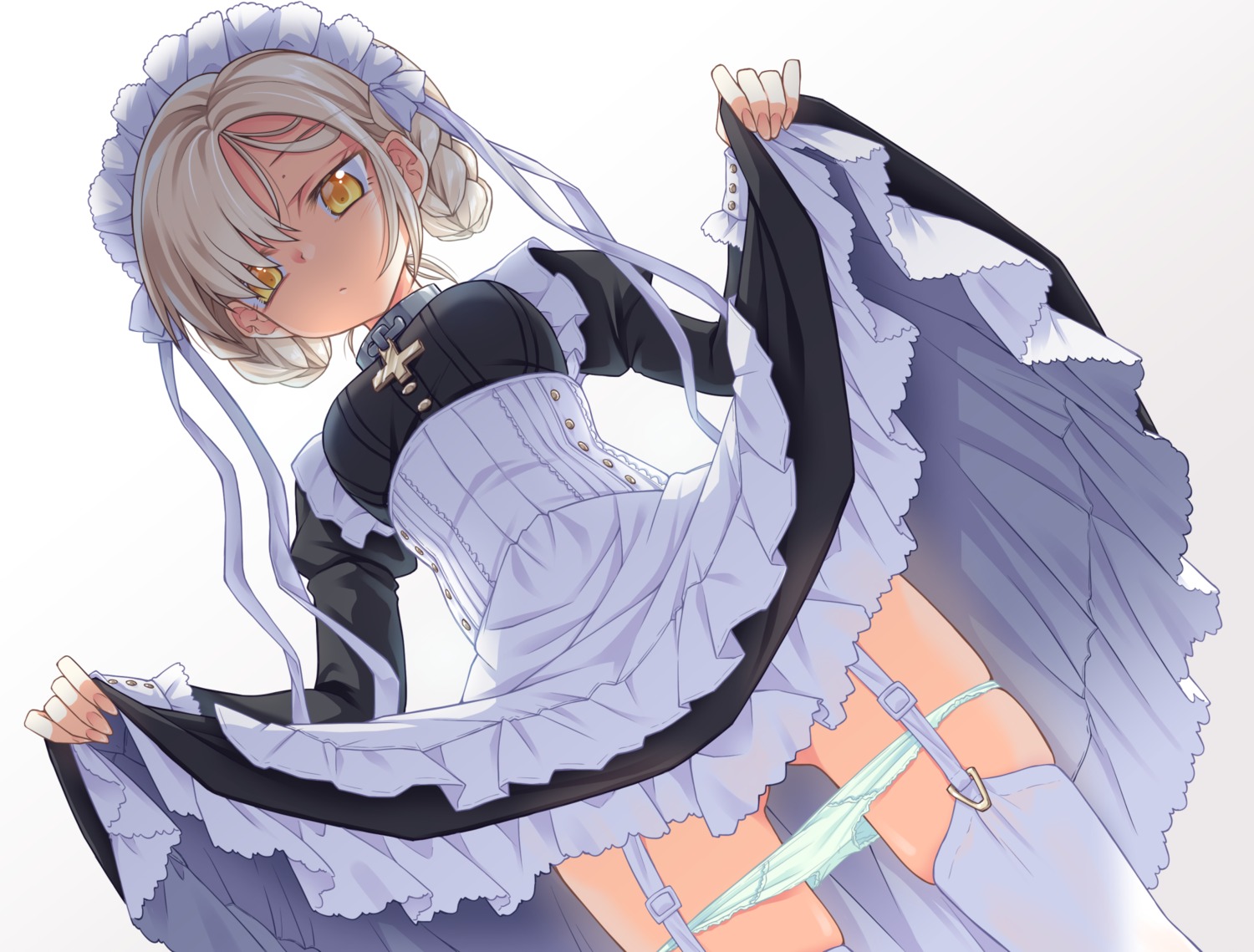 azur_lane ina_(inadahime) maid pantsu panty_pull sheffield_(azur_lane) skirt_lift stockings thighhighs