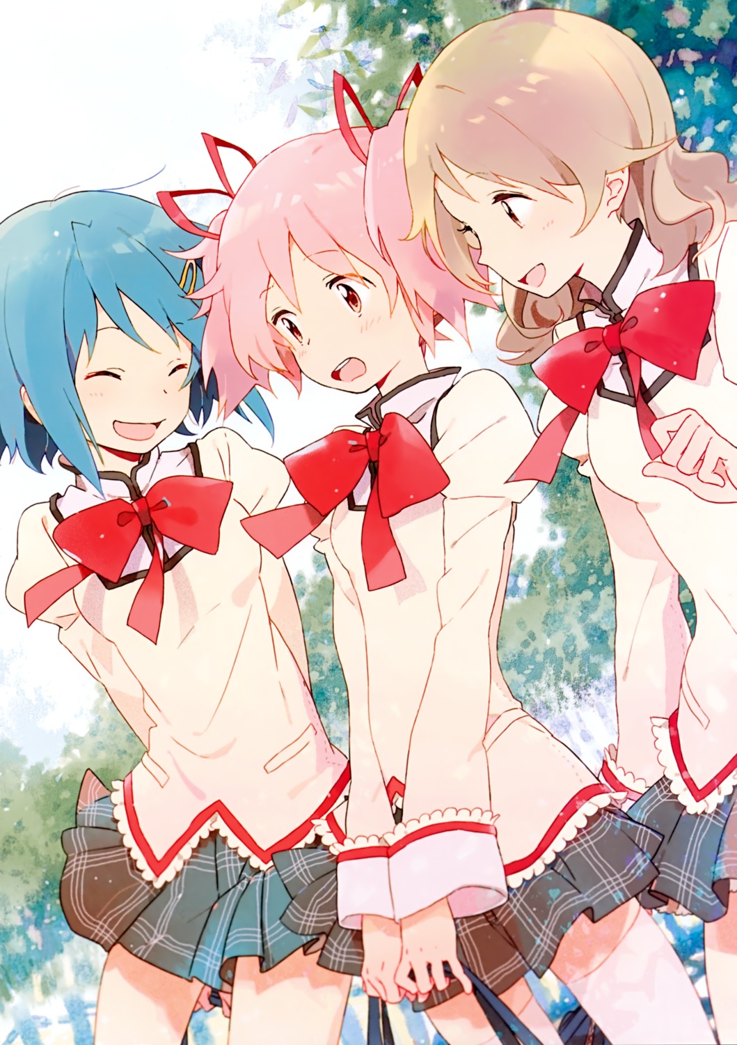 kaname_madoka miki_sayaka niwa puella_magi_madoka_magica seifuku shizuki_hitomi thighhighs