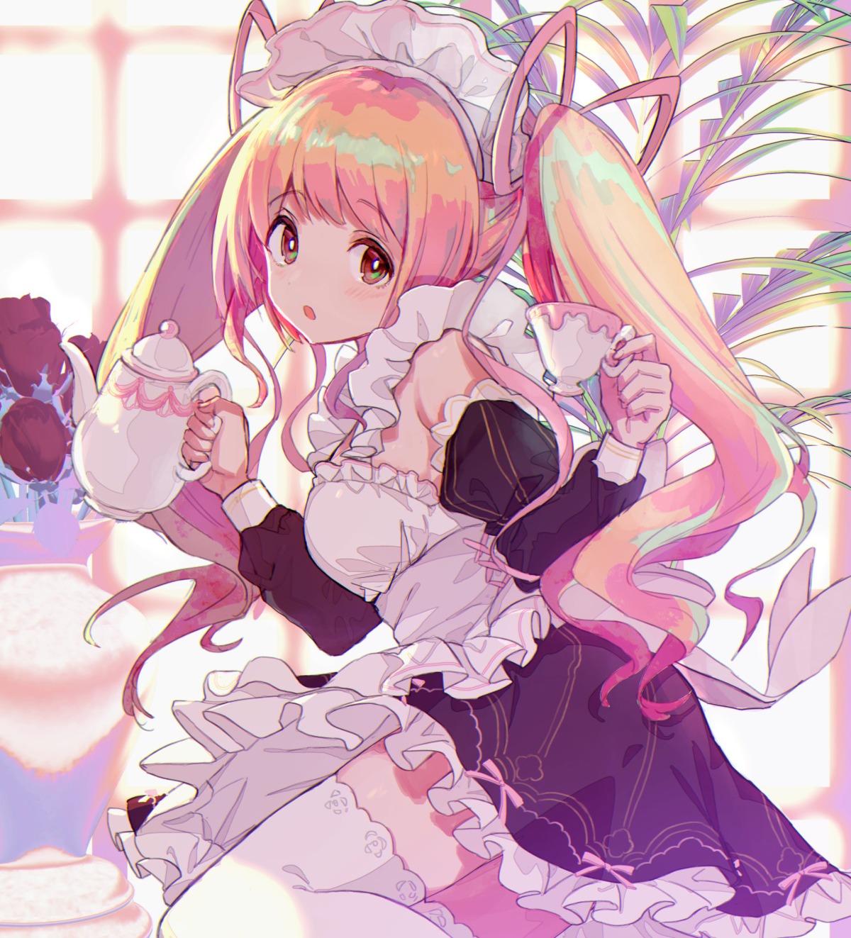 hayama_eishi maid skirt_lift thighhighs