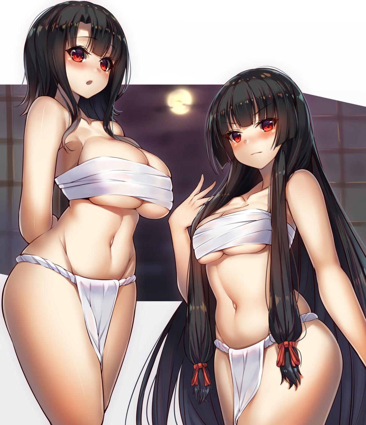 cleavage fundoshi isokaze_(kancolle) kantai_collection sarashi takao_(kancolle) underboob yamanokami_eaka