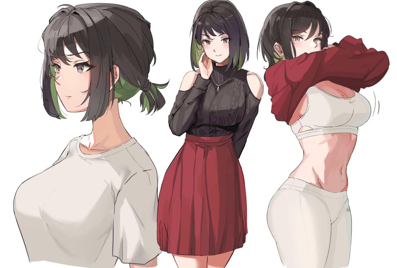 bra cleavage miru_(ormille) ormille shirt_lift sweater undressing