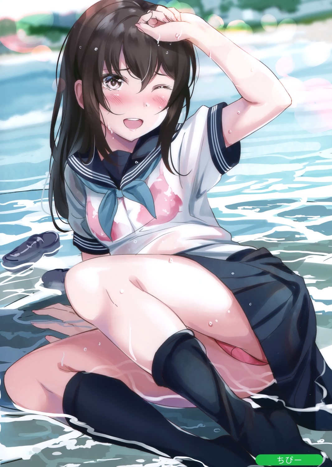 bra pantsu see_through seifuku tipii wet wet_clothes