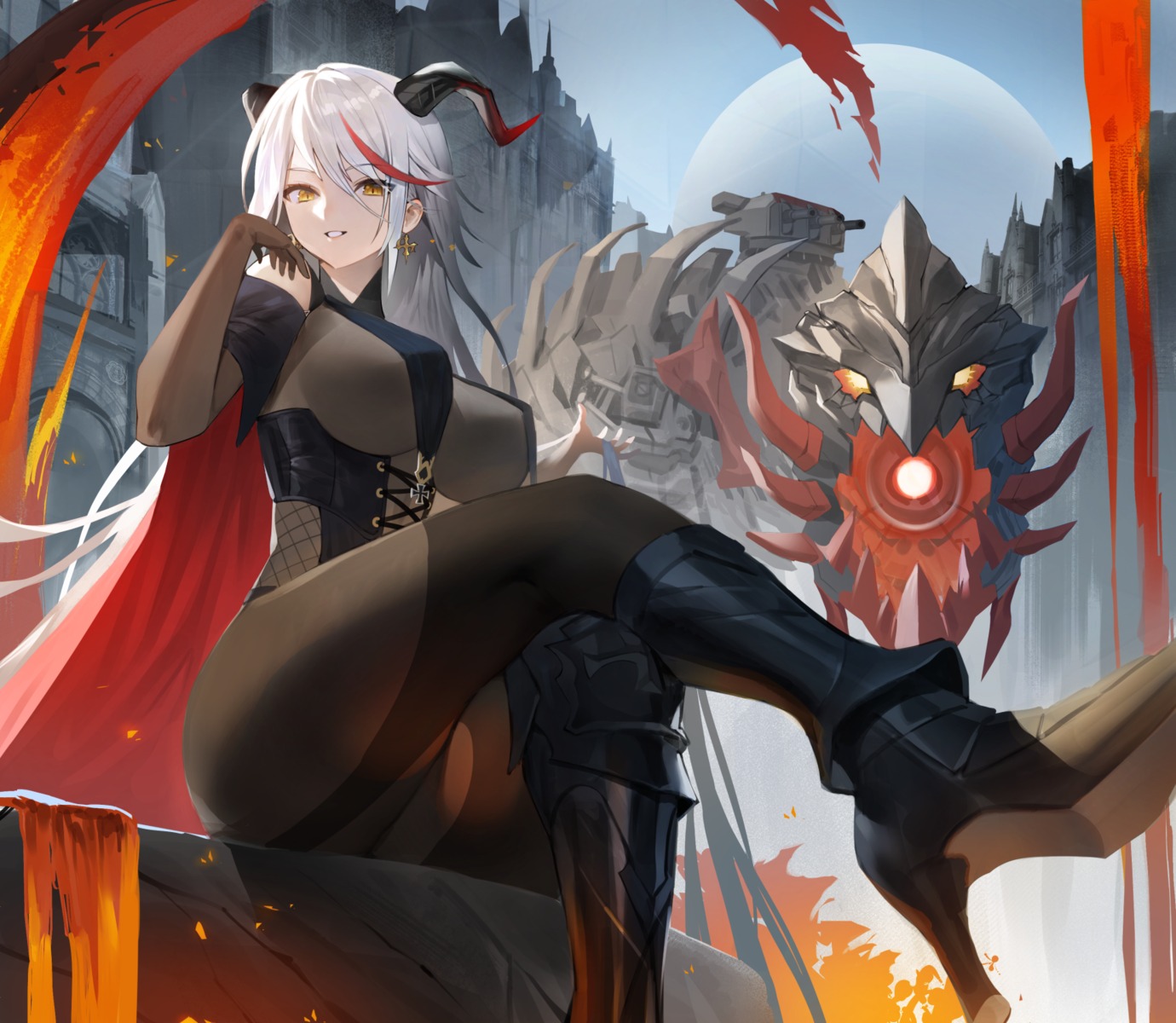 aegir_(azur_lane) azur_lane bodysuit heels hood_(james_x) horns mecha