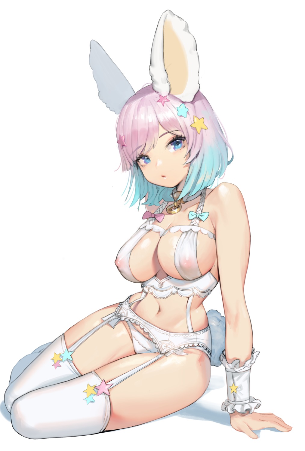 animal_ears bunny_ears erect_nipples garter_belt lingerie pantsu romana see_through stockings tail thighhighs