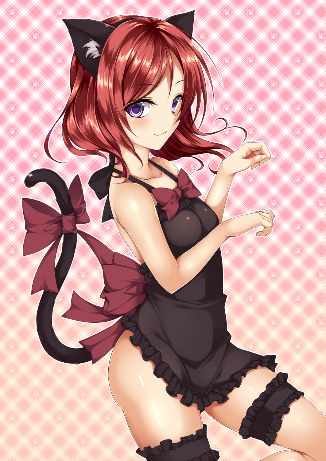 animal_ears brunhilde garter love_live! love_live!_(series) naked_apron nekomimi nishikino_maki tail